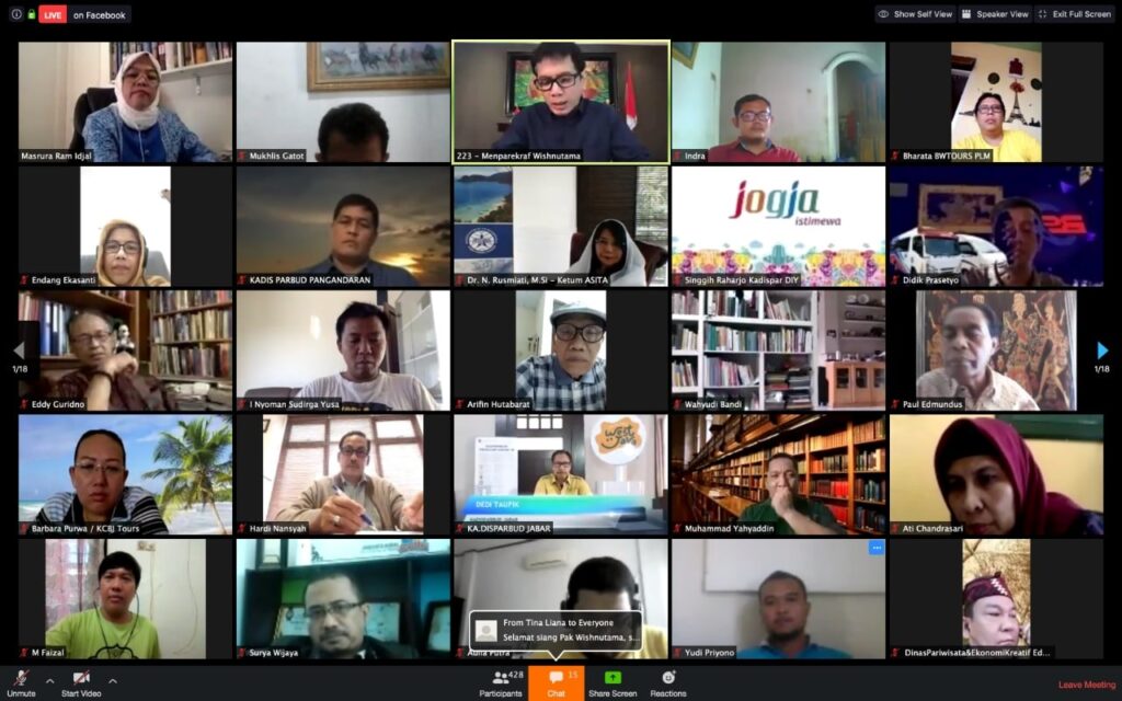 Menteri pariwisata dan Ekonomi Kreatif (Menparekraf) Wishnutama Kusubandio saat diskusi virtual Bincang Bisnis ASITA, Sabtu (2/5). (ist)