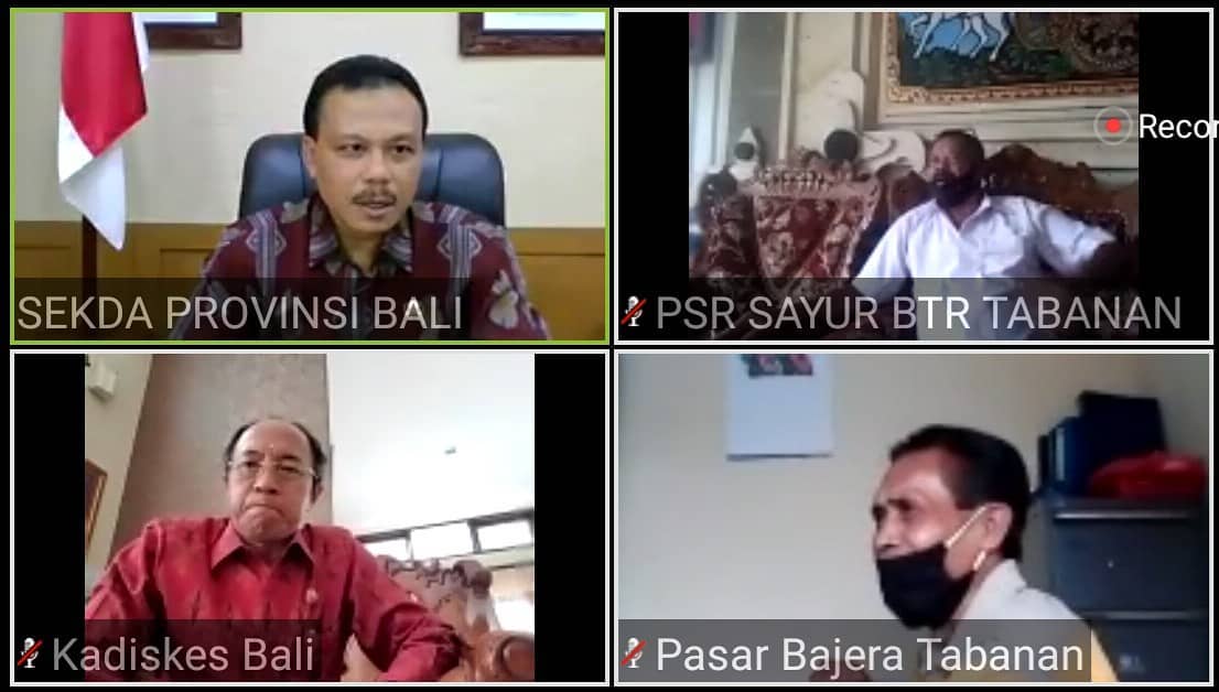Cegah Klaster Baru, Satgas COVID-19 akan Dibentuk untuk Pasar Tradisional Sekda Provinsi Bali yang juga selaku Ketua Harian Gugus Tugas Percepatan Penanganan (GTPP) COVID-19 Provinsi Bali Dewa Made Indra saat rapat koordinasi penertiban pelaksanaan protokol kesehatan di pasar tradisional, Selasa (30/6). (fb/Dok. Pemprov)