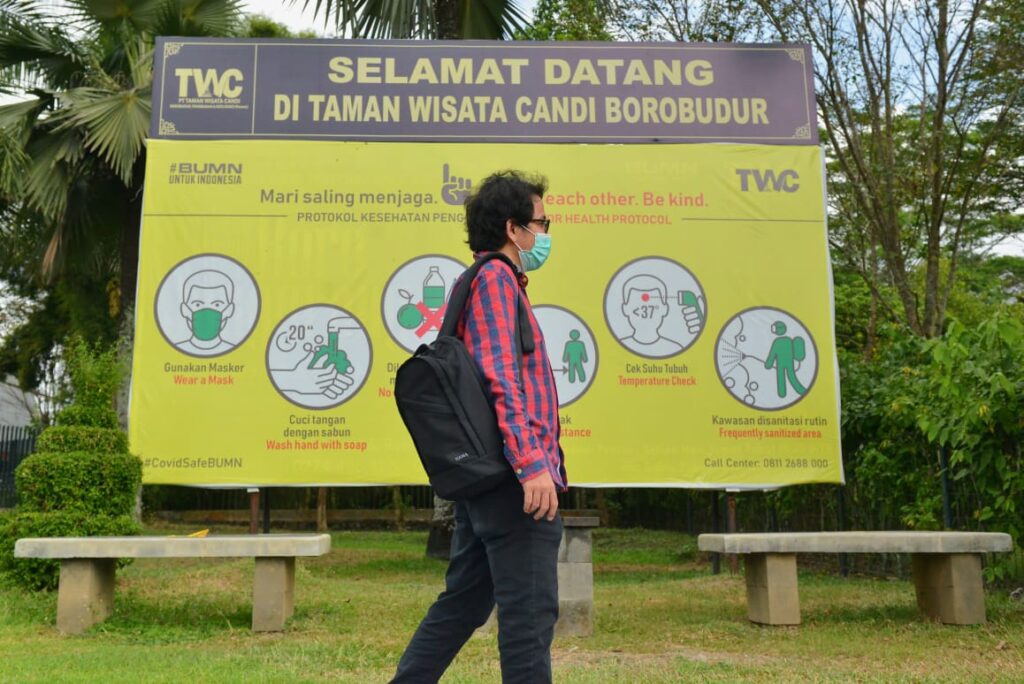 Penerapan protokol kesehatan di Taman Wisata Candi Borobudur. (fb/kemenparekraf)