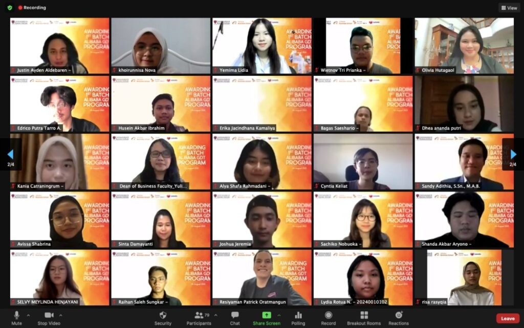 Sebanyak 67 mahasiswa LSPR menerima sertifikat internasional dari program Alibaba Global Digital Talent, melalui Awarding Ceremony yang dijalankan secara virtual, Jumat (6/8/2021).