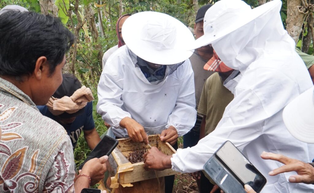 Pelatihan budidaya lebah tak bersengat di Banjar Dinas Kalanganyar Kaler, Desa Seraya Barat, Karangasem. 